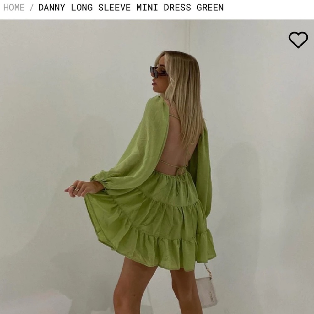 Light Green Tiered Mini Dress with Puff Sleeves